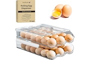 RedRoko 2-Tier Rolling Egg Dispenser - Large Capacity Egg Holder Tray and Egg Organizer, Egg Dispenser for Refrigerator Roll Down, Kitchen Fridge Organizer, Holds 30-36 Standard, Large, or Jumbo Eggs
