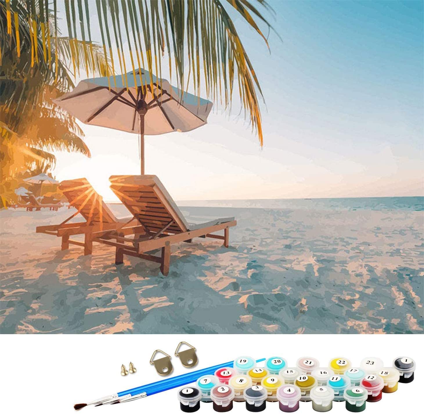 Paint by Numbers Kits Sunset Beach Scenes, ABEUTY DIY Number Painting Canvas Wall Art 40x50cm (No Frame)