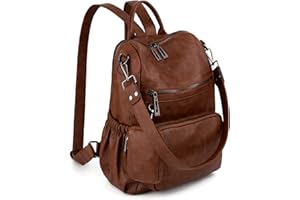 UTO Women Backpack Purse Leather Vegan Convertible Ladies Rucksack Zipper Pocket Shoulder Bag with Detachable Pouch CA