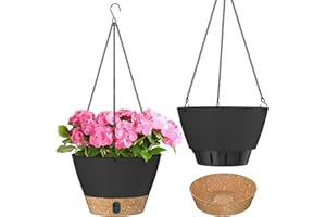 ZMTECH 8 Inch Hanging Planters for Indoor Plants, Hanging Baskets for Plants Outdoor with Visible Water Level, Hanging Flower Pots with Drainage Holes & Removable Tray(2 Pack, Gray)