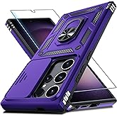 Janmitta Compatible with Samsung Galaxy S25 Ultra Case Built in Slide Camera Lens Cover+Screen Protector+Finger Ring Holder Kickstand,Heavy Duty Shockproof Full Body Phone Cover,2025 Purple