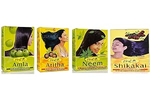 HESH HERBAL PRODUCTS Hesh Herbal Amla Powder 100G, Brahmi Powder 100G, Shikakai Powder 100G, Aritha Powder 100G - 1 Complete Hair Care Combo Pack