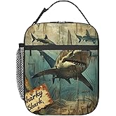 cromcu Vintage Shark Insulated Lunch Box for Women Men Retro Ocean Design Lunch Bag for Work,Picnic,Travel,Hiking,Beach or Fishing Polyester Nature Lovers Lunch Box