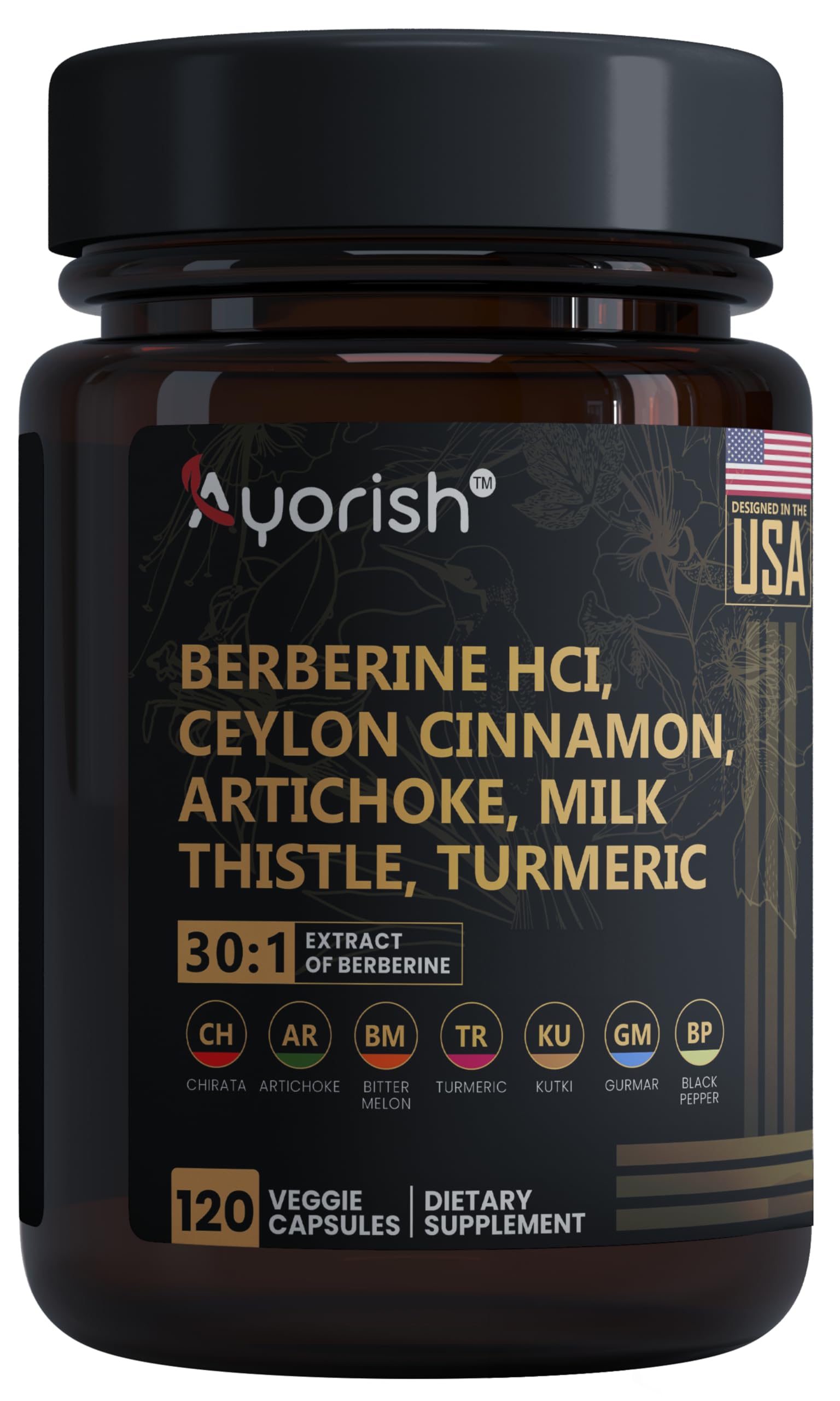 Berberine HCl, Ceylon Cinnamon, Artichoke, Milk Thistle, Turmeric