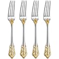 KEAWELL Luxury Dinner Fork, Set of 4, 18/10 Stainless Steel, 8 Inches, Dishwasher Safe, Mirror Polished, Silverware Fork Set (Gold Accent)