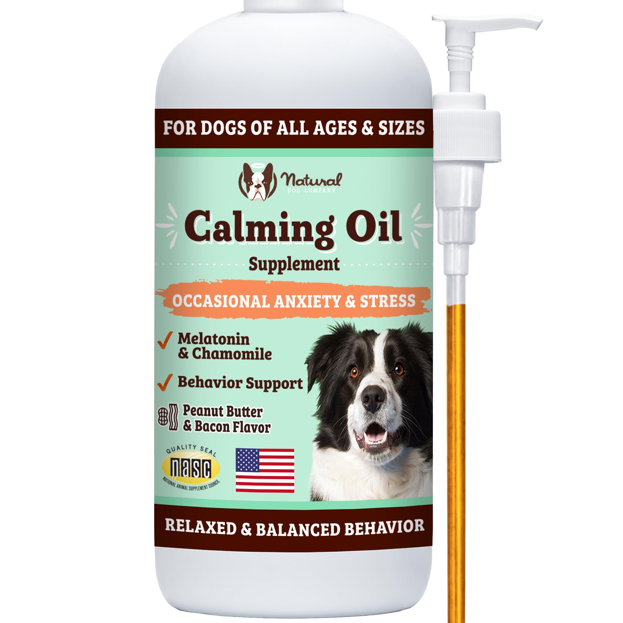 Natural Dog Company Calming Oil, 16 oz Bottle, Helps Manage Normal Stress, Promotes Relaxation, Supports Balanced Behavior, Melatonin for Dogs, Vet Formulated, for Dogs of All Ages & Sizes