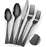 Lemeya Hammered Black Silverware Set,20 Piece Modern Flatware Set Service for 4,Mirror Polished Stainless Steel Cutlery Set Utensil Set Tableware Set,Kitchen Knives Forks Spoons Set,Dishwasher Safe