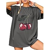 SHENHE Women's Plus Size Cherry Shirt Crew Neck Loose Fit Graphic Tee Short Sleeve Top