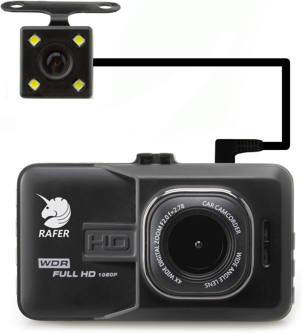 Rafer T6262 Driving Recorder 6-layer Glass 150° Degree Wide Angle and Rear Camera 140° lens Parking monitor dash cam Car Camera with Night Vision 1080P HD Video G-Sensor Motion Detection 3.0inch TFT LCD Screen loop recorder