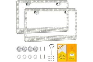 FIISFIIS Bling License Plate Frame for Women,2 Pack Premium Stainless Steel Rhinestone Car License Plate Holder,Handmade Glitter Crystal Diamond Girl Lincense Plate Cover,Bedazzled Sparkly Caps-White