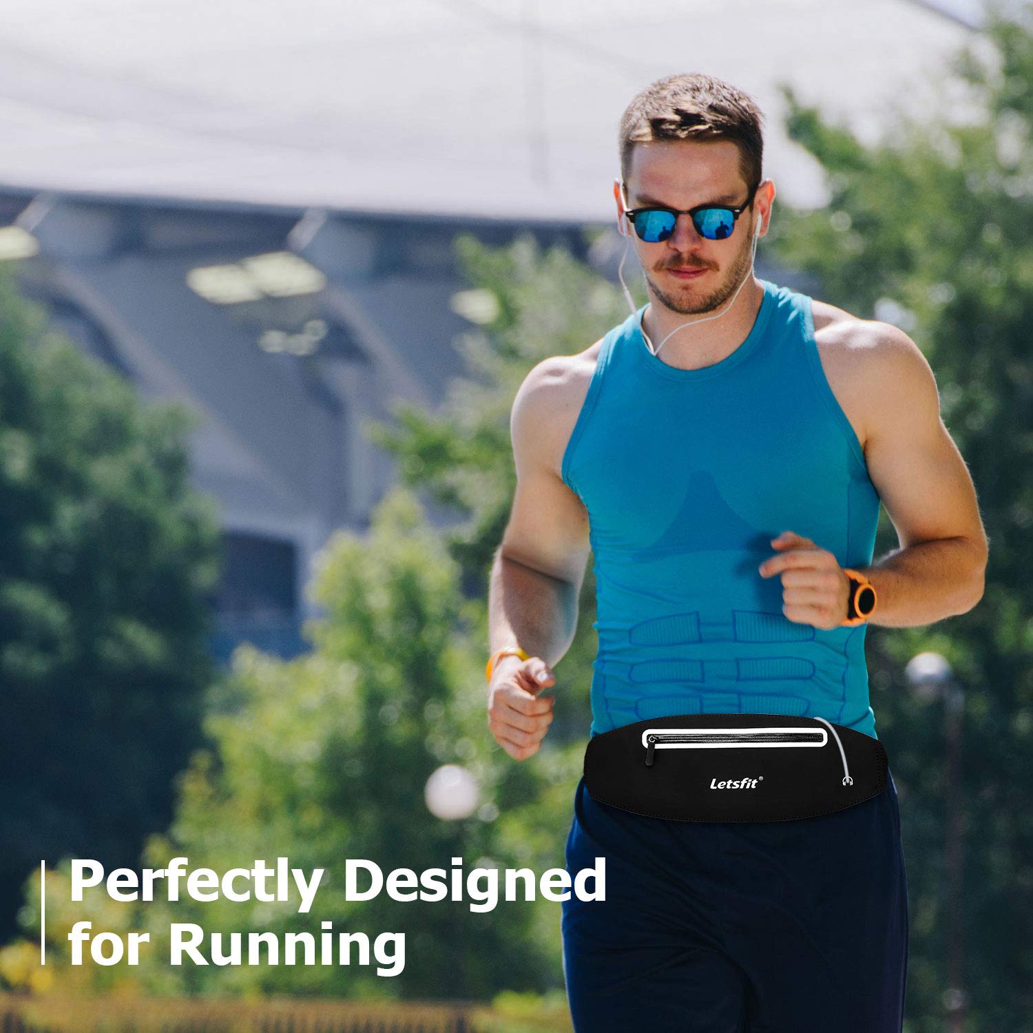 Letsfit Running Belt Waist Pack, Water Resistant Waist Bag for Running Hiking Cycling Climbing, Adjustable Running Pouch Belt for iPhone XR XS MAX 8 7 Plus Samsung Galaxy, Black