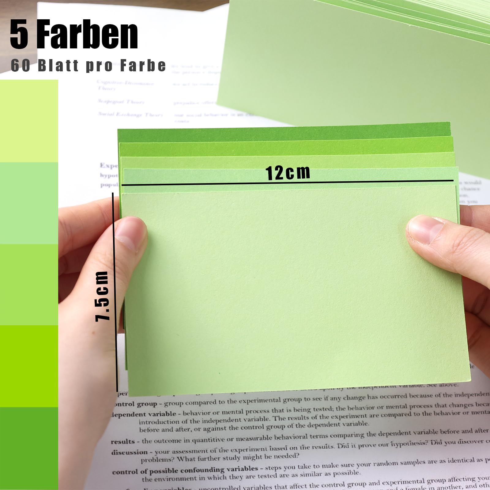 Koogel 300 Blatt Karteikarten, Blanko Karteikarten 12,5 x 7,5 cm Bunte Karteikarten 5 Farben Notizkarten Lernkarten für Schule Lernen Büro Spielkarten