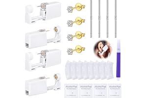 DJCIW 21PCS Gold Ear Piercing Kit,Disposable Ear Piercing Gun Kit with 4 Pcs Self Piercing Gun and Bult-in in Stainless Steel Ear Stud 3mm CZ,S925 Ear Sticks and Waterproof Ear Cover For Ear Piercing