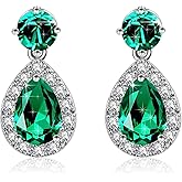Austrian Crystal Teardrop Halo Drop Dangle Earrings for Women 14K White Gold Plated Flatback Stud Earrings Hypoallergenic Jewelry