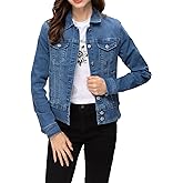 FASHIONSPARK Women's Basic Button Down Denim Jacket, Casual Long Sleeve Fitted Jean Jacket with Pockets