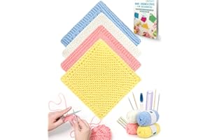 Katech Knitting Kit for Beginners - Learn to Knit Dishcloth - Adults & Kids Knitting Kit with Knitting Book, Needles, Yarn, Y