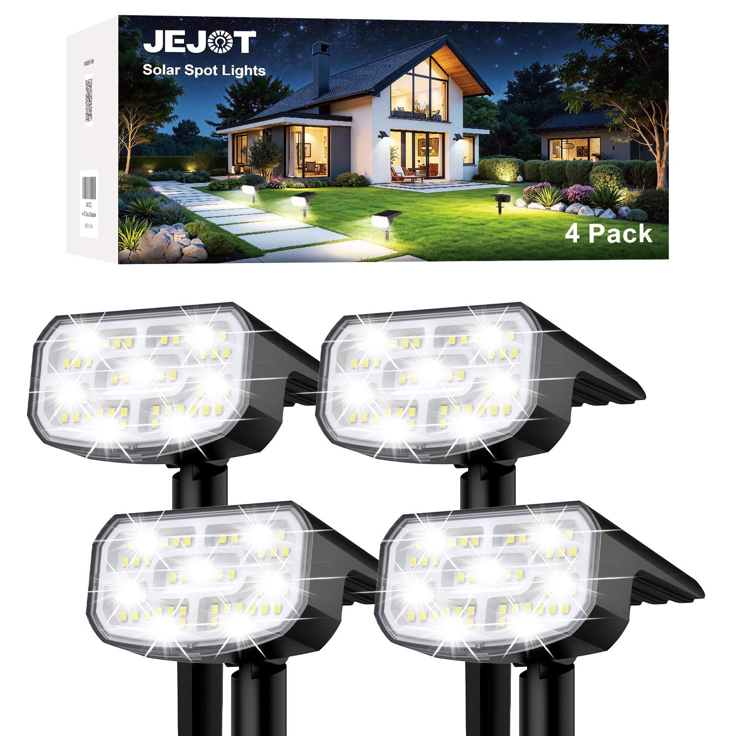 JEJOT Solar Spot Lights Outdoor Waterproof,4 Pack, Adjustable Brightness Solar Spotlights,Solar Lights for Yard Garden Lawn Landscape,Cool White