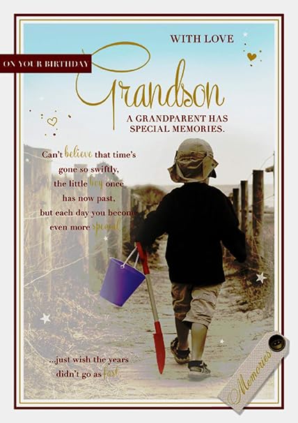 WONDERFULLY WORDED 4 VERSE WITH LOVE GRANDSON BIRTHDAY GREETING CARD ...