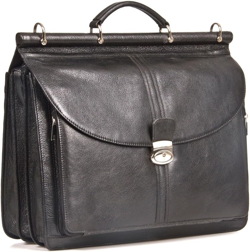 HIDEONLINEBlack Italian Leather Top Rod Briefcase for 15" and 17" Laptops