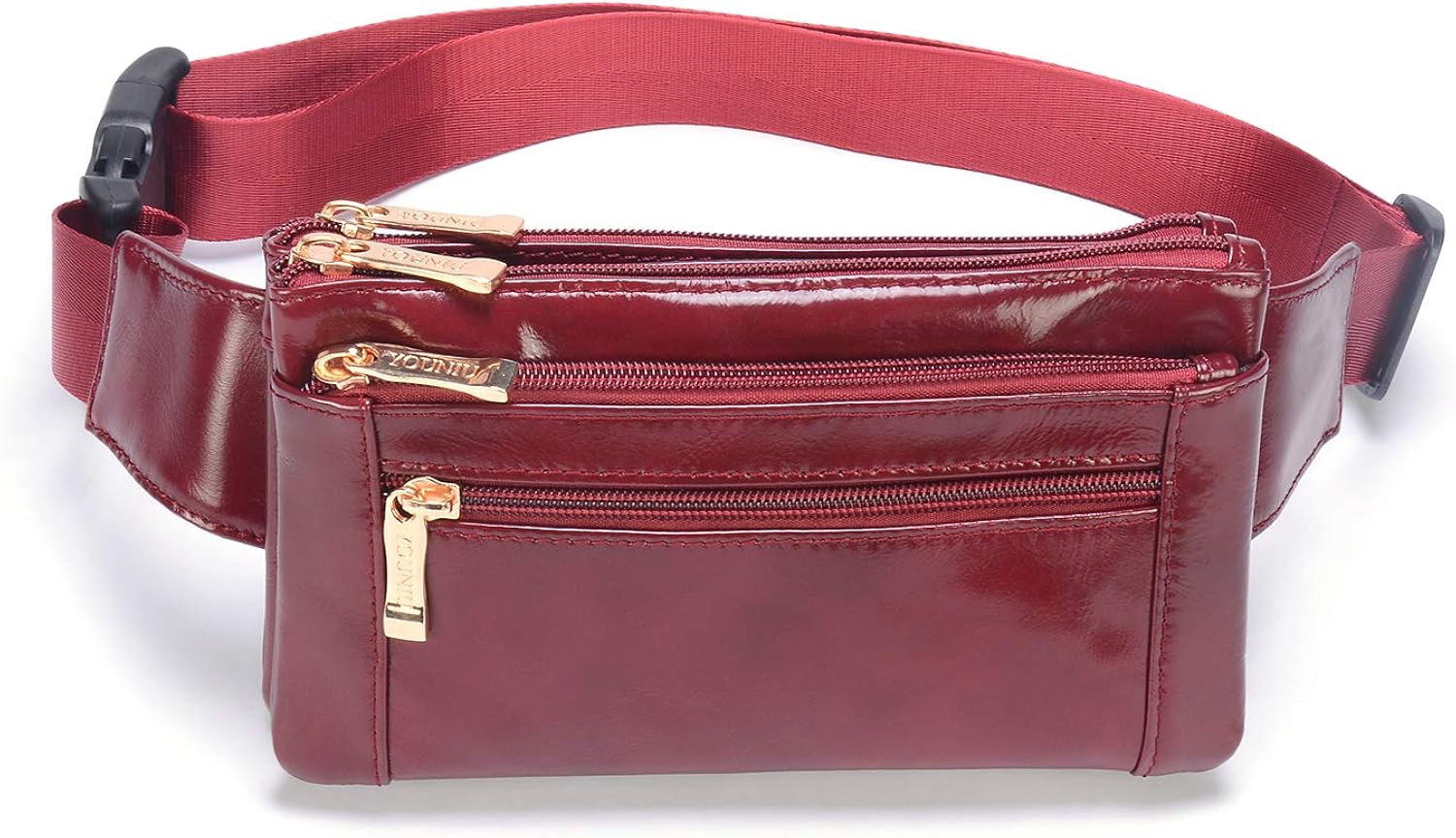 AmeriLeather Top-Grain Leather Fanny Pack / Belt Bag - Adjustable 40" Strap, 3 Zippered Compartments (Burgundy) - View #2