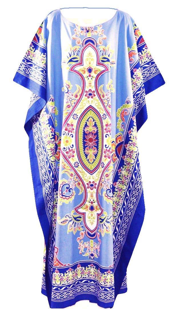 Bali Ladies Kaftan Beach Wear Clothes Womens Batik Long Loose Prayer Indonesia (Blue)