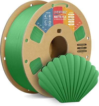 Overture Matte PLA Filament 1.75mm 1kg Green 3D Printer Spool