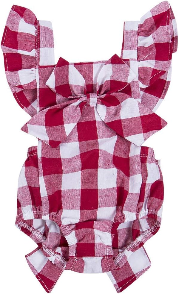 Newborn Infant Baby Girls Clothes Plaids Checks Romper Jumpsuit Bodysuit Outfits