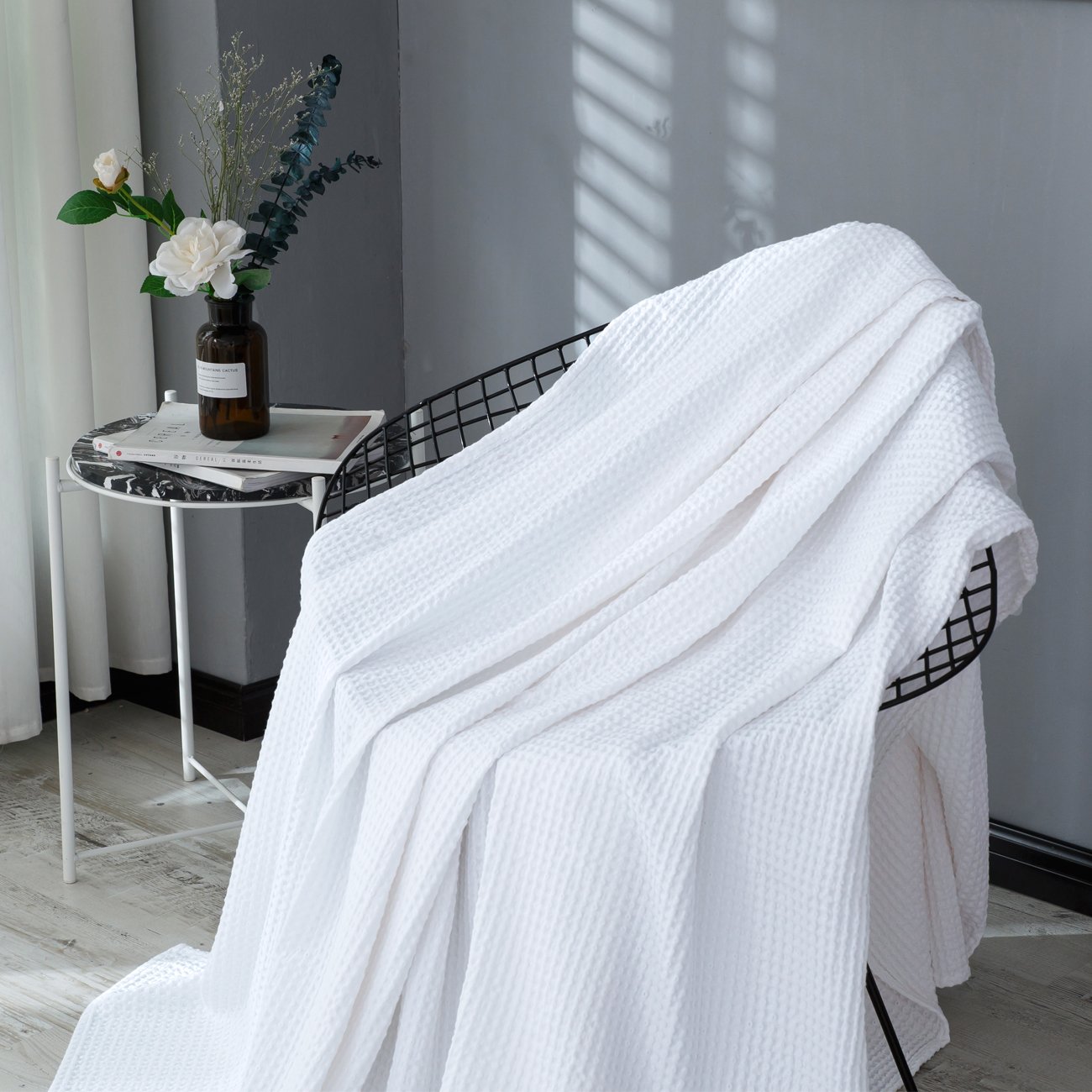 PHF Waffle Weave Blanket 100 Cotton Queen Size White eBay