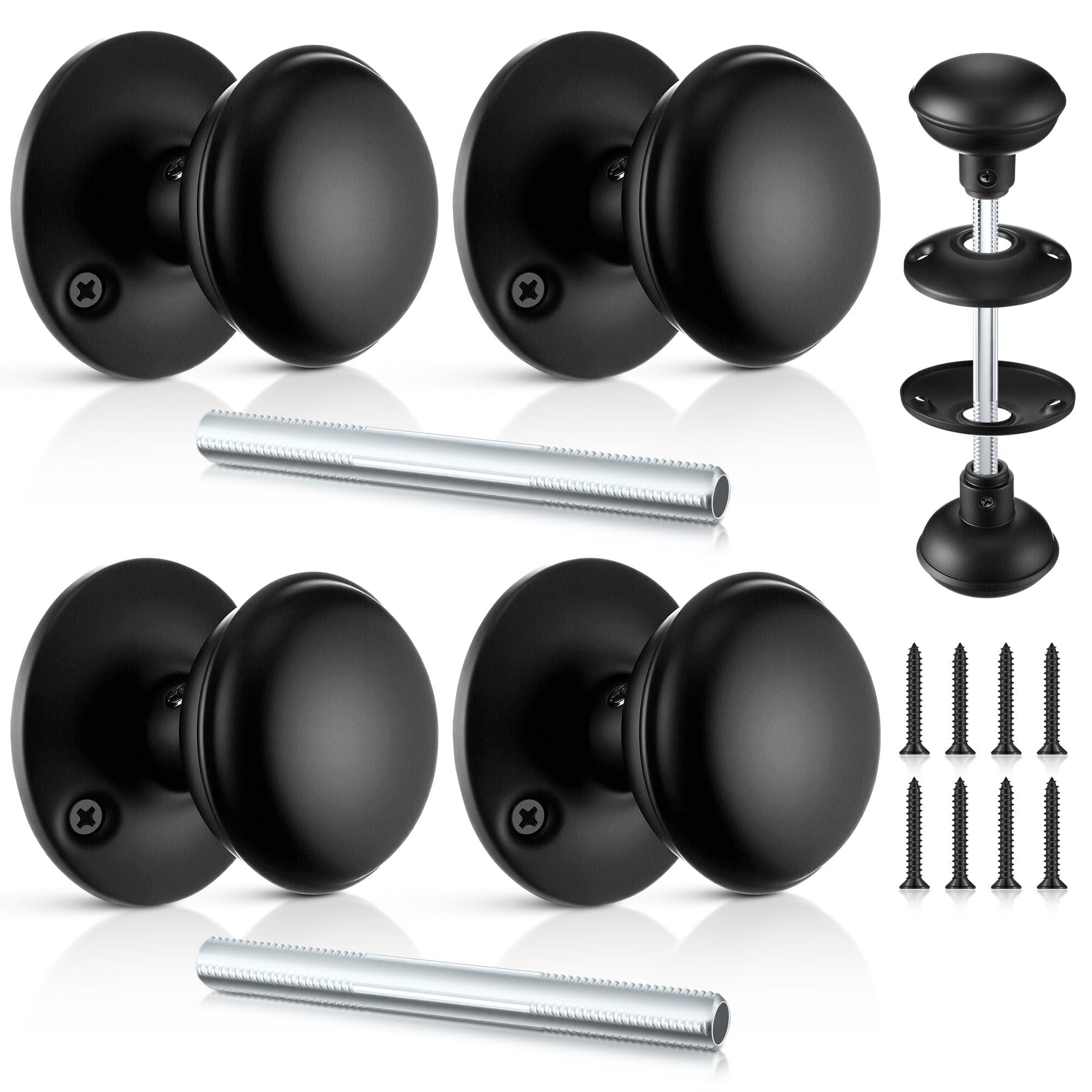 Photo 1 of Saillong 2 Sets Interior Door Knob Set with Spindle, Round Rosettes, Old Style Door Knob Replacement with Electroplate Design, 2.2in. Outside Diameter for Interior (Matte Black)