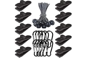 SENYLANHXY 30-Pack Heavy Duty Lock Grip Tarp Clips with Adjustable Screw | Shark Teeth Design, Bungee Cords & Carabiners | Secure Cover for Camping, Pool Covers, Awnings, Canopies (PA Material, 0.25" Thickness)