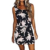 AUSELILY Womens Summer Dress Casual Sleeveless Sundresses Drawstring Waist Beach Cover up Short Swing Dresses with Pockets