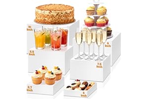 StyEdEk 6 Pack Buffet Risers Food Risers Dessert Table Display Set (Size:6, 6.7, 7.5, 8.6, 9, 10 Inch)Display Stand Shelf Risers Display Stands Catering Supplies Buffet Display Acrylic White Boxes for Party, Catering, Jewelry & Collectibles