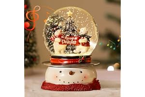 Lewondr Christmas Snow Globe, Battery Powered Xmas Snowy Globe Snowmen Holding Merry Christmas Banner, Snow Lantern Christmas Decoration for Home Bedroom Fireplace