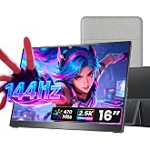 cocopar Portable Monitor 16 Inch 2.5K QHD 110% sRGB 144Hz USB-C, 120Hz HDMI, Travel Monitor with Speaker Second Screen for Laptop MacBook Surface PC Xbox PS4/5, VESA Mountable, with Kickstand