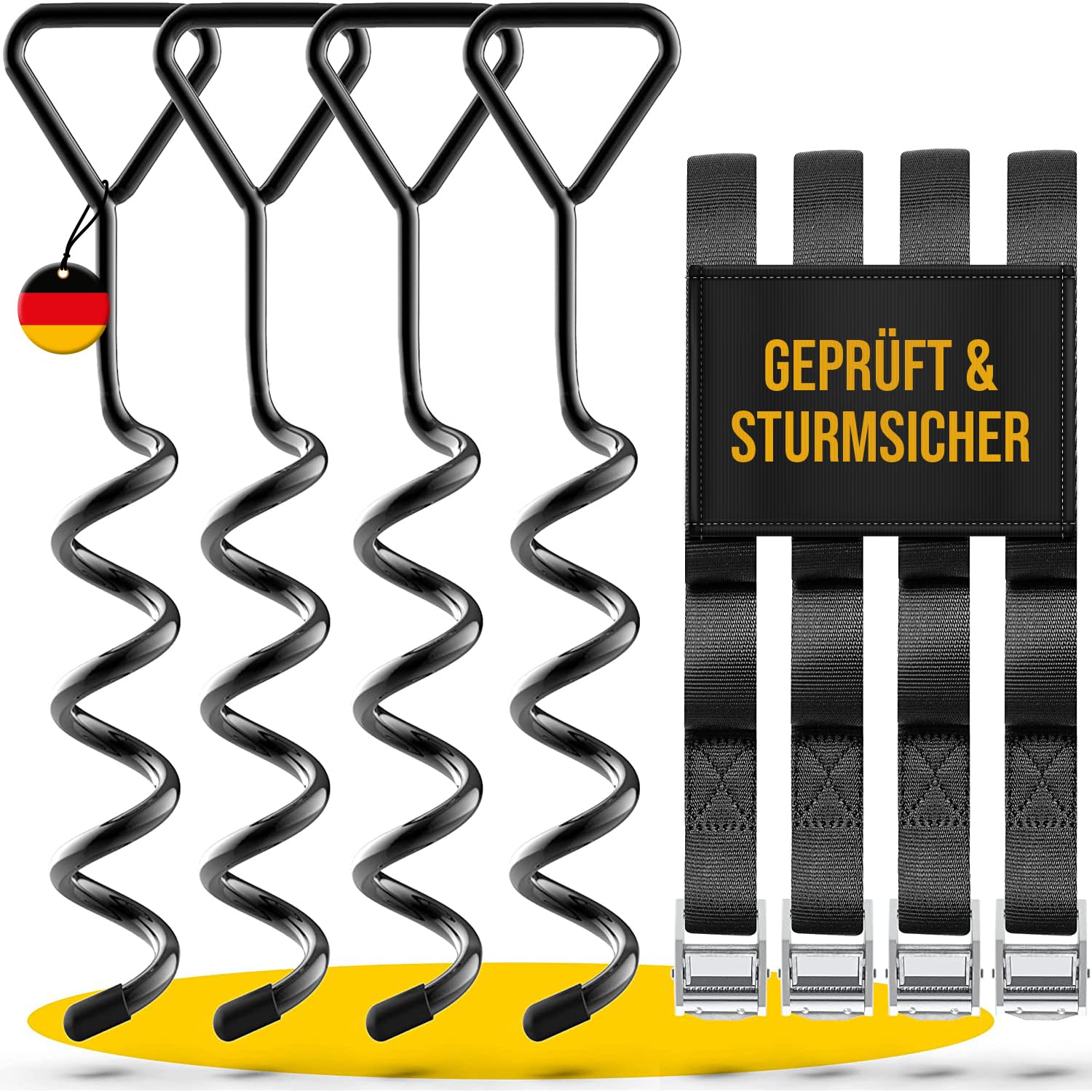 SCHMITZ.Tools Bodenanker Trampolin Erdanker zum Eindrehen - Extra sichere Premium Ausführung - Sturmanker Befestigung Boden - Verstellbarer XXL-Gurt - 2,50m - Rostfrei