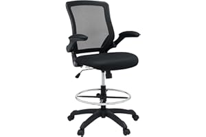 Modway Veer Reception Desk Flip-Up Arm Drafting Chair in Black