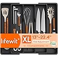 Lifewit Extra Large Kitchen Drawer Organizer, Expandable Cooking Utensil Set Cutlery Organizer Tray, Plastic Kitchen Storage