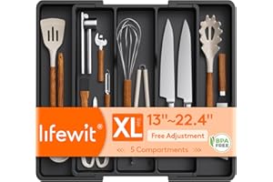 Lifewit Extra Large Utensil Holder Kitchen Drawer Organizer, Expandable Cooking Utensil Set Cutlery Organizer Tray, Plastic K