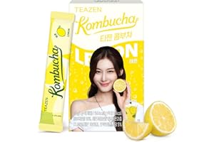 Teazen Kombucha Tea Lemon Flavor, Zero Sugar, Sparkling Fermented Powdered Mix Beverage from Korea, Live Probiotics & Prebiot
