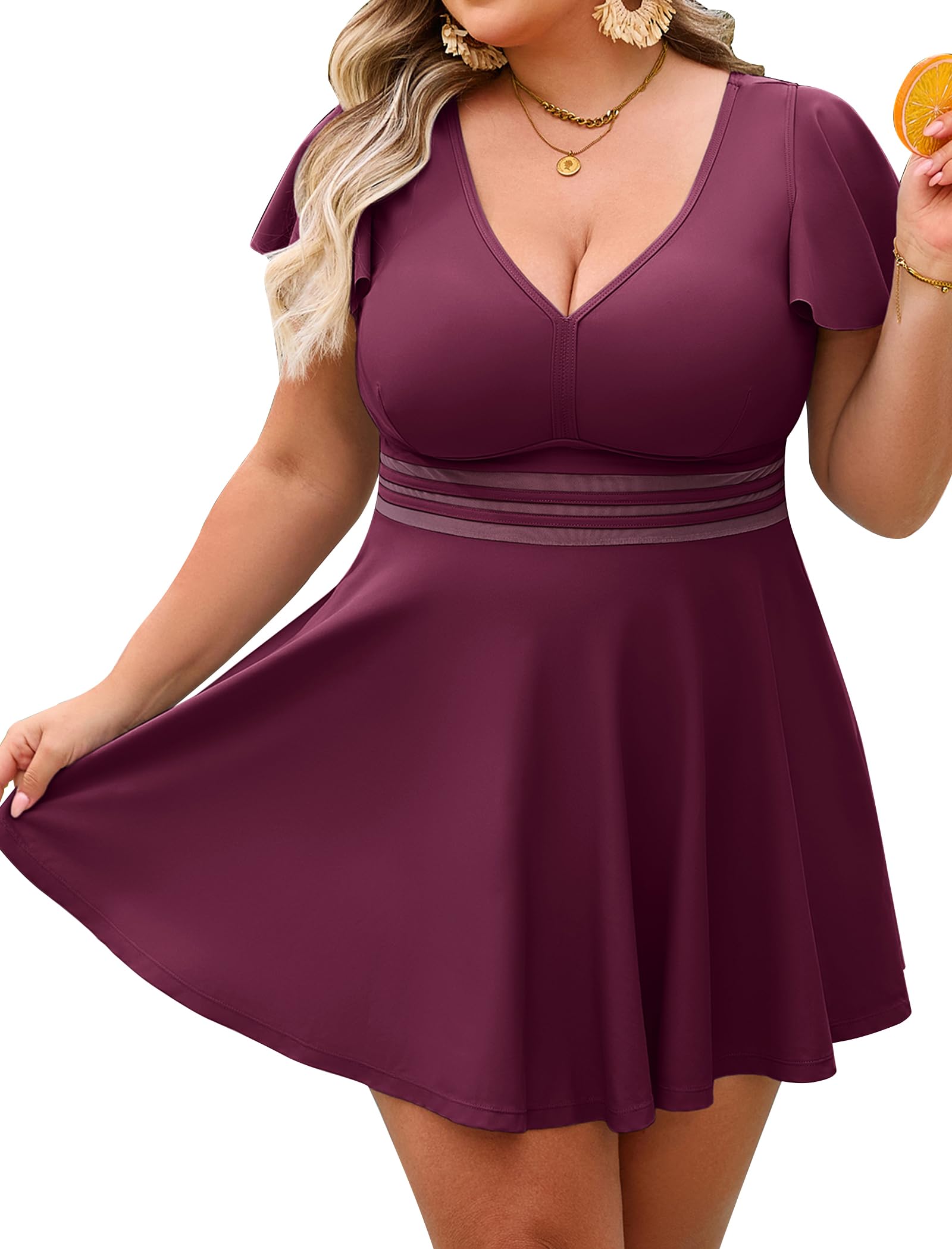 Photo 1 of Arolina Plus Size Swim Dress for Women Swimwear Curvy Swimsuits Tankini Bathing Suit Full Coverage Modest Bathing Suit Fuchsia