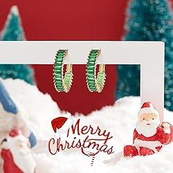 GLOQUAT CZ Gold Green Hoop Earrings 14K Gold Plated