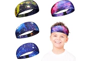 JANMERCY 4 Pack Athletic Sweatbands - Breathable, Non-Slip Headbands for Boys, Girls, Kids Workout, Gym, Running, Exercise