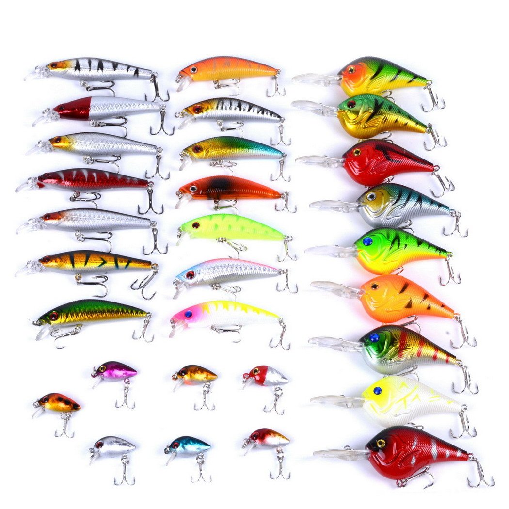 Aorace 30pcs Fishing Lures Kit Mixed including Minnow Popper Crank