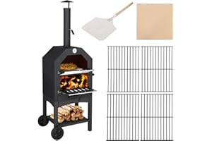 DOREDO Wood Pizza Oven for Outdoor, Wood Fire Pizza Oven with 12 Inch Pizza Stone, Aluminum Pizza Peel, Grill Rack, Outdoor Pizza Oven Wood Burning with Wheels for Backyard, Patio, Party