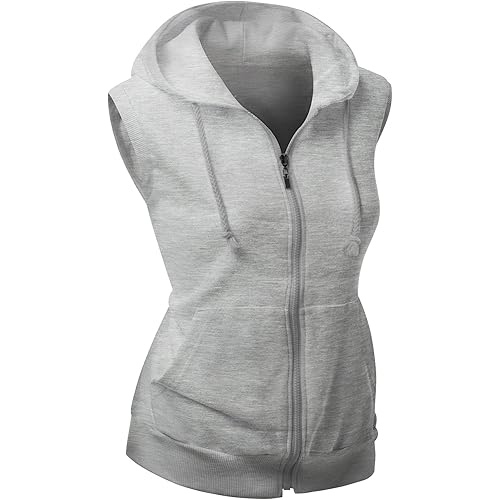 Xpril Women's Basic Solid Cotton Based Zipper Vest Hoodie