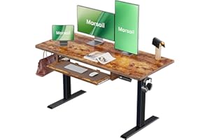 Marsail Electric Standing Desk with Ergonomic Keyboard Tray, 48x24 Inch Adjustable Height with 27.5” to 46.7” Height Range, 4 Memory Presets, Smooth and Quiet Lifting, Computer Workstation, Rustic