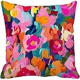Decorbox Abstract Flower Oil Painting 18x18 Inch Throw Pillow Cover,Modern Floral Decorative Cushion Case, Wildflower Bloom Home Room Spring Summer Decor Mom Sister Friend Her Birthday Gift Pillowcase