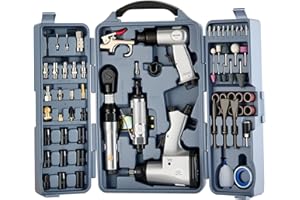 VEVOR 71 Pieces Pro Air Tool and Accessories Kit - 1/2" Air Impact Wrench, 3/8" Ratchet Wrench, 1/2" Die Grinder, 4500BPM Ham