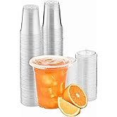 Green Direct 10 oz. Disposable Cups With Lids | Clear Plastic Cups With Lids | Iced Coffee Cups For Bubble Boba Tea | Cup and Flat Lid For Cold Drinking & Smoothie 50 Sets