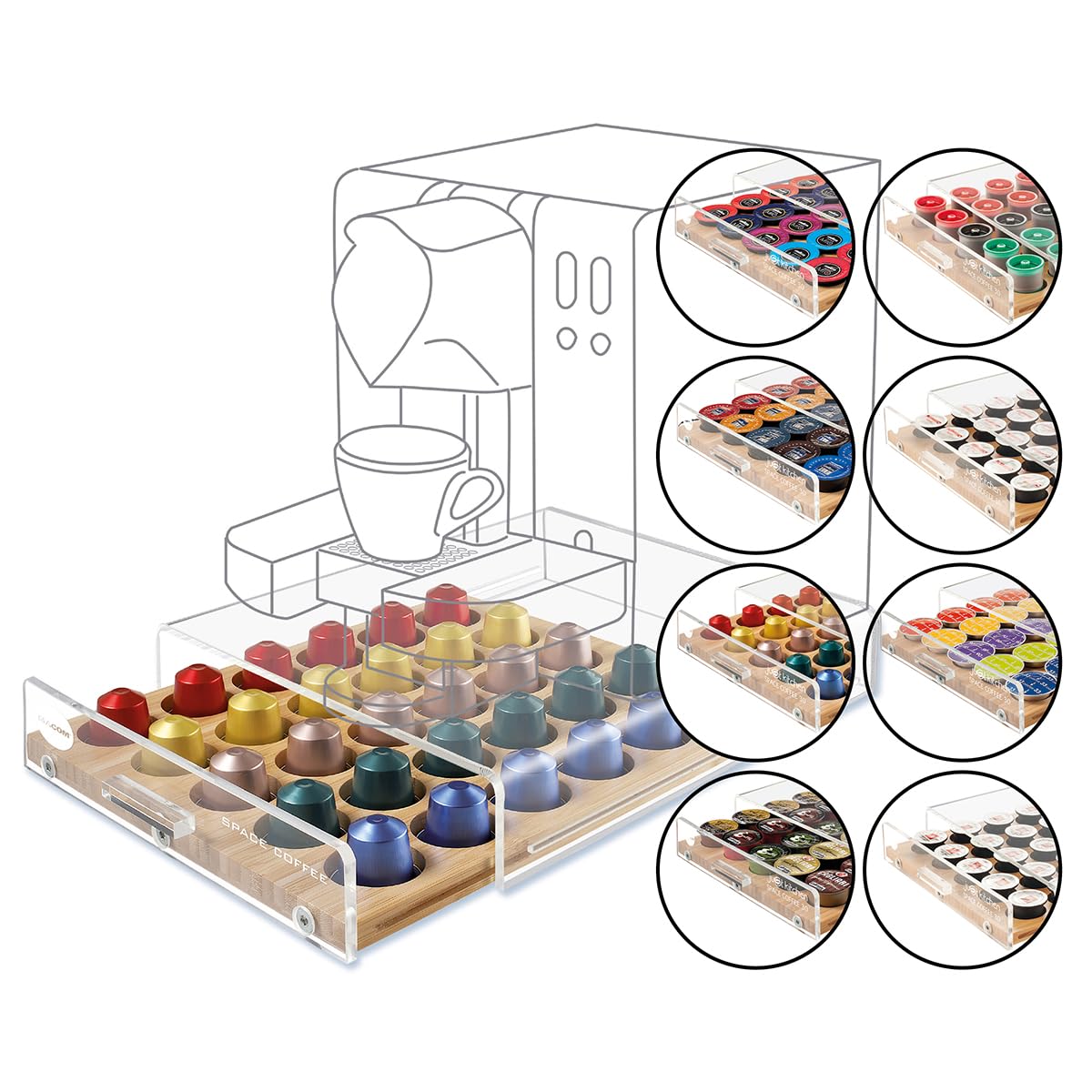 MACOM 835 Universal Coffee Capsule Holder, Wood, 65 W, Transparent, Marron